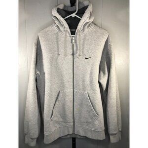 Vintage Nike Hoodie Mens L Gray Full Zip Fleece Swoosh Silver Tag 90s